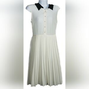 Line & Dot Cream Pleated Midi Sundress Scoop Neck